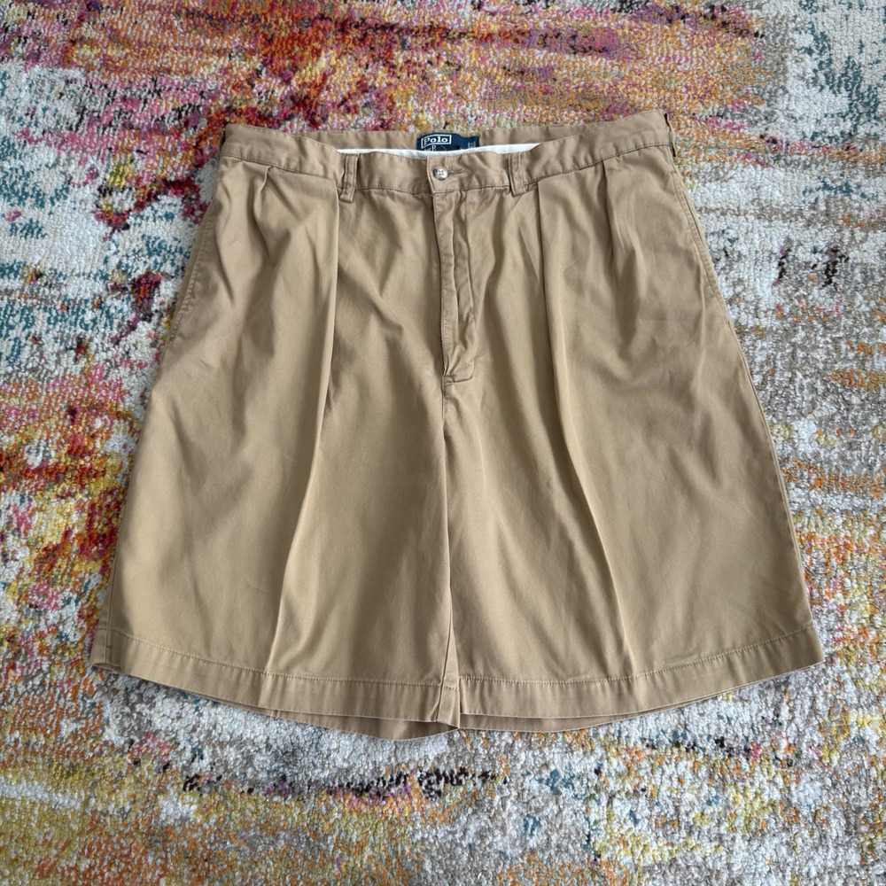 Vintage Polo Ralph Lauren Tyler Short Khaki Chino Pleated Shorts Mens 38 Tan